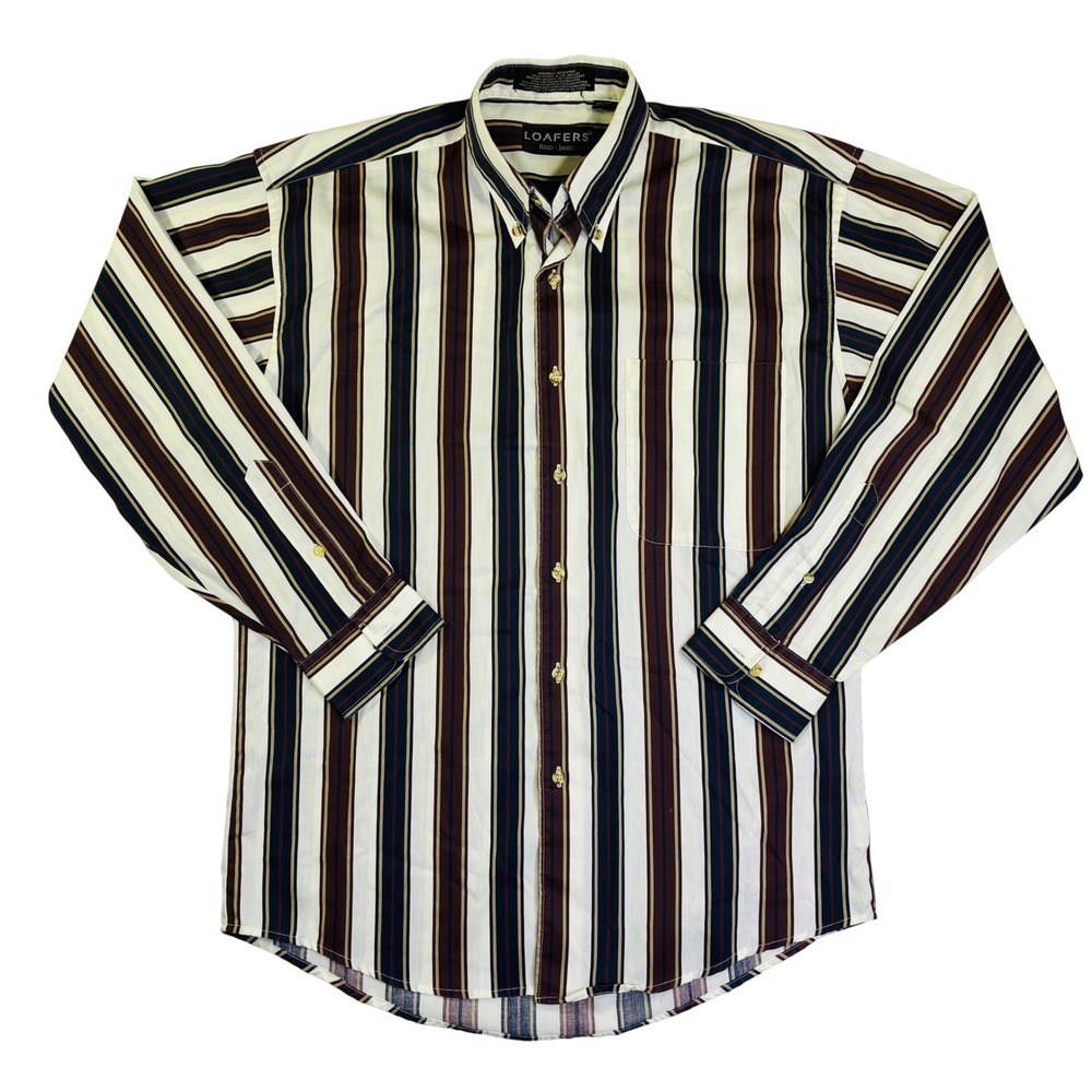 Loafers Reed & James Mens Medium Striped Button Down Shirt Wrinkle Resistant